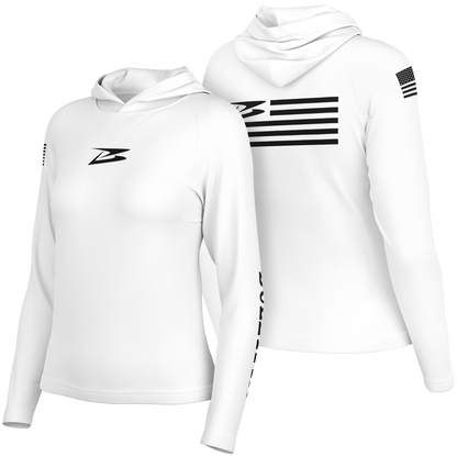 BullyPro | White | Women's Long Sleeve Hooded Performance Shirt - BullyTrend