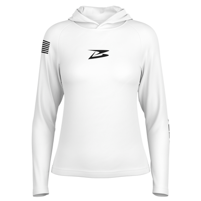 BullyPro | White | Women's Long Sleeve Hooded Performance Shirt - BullyTrend